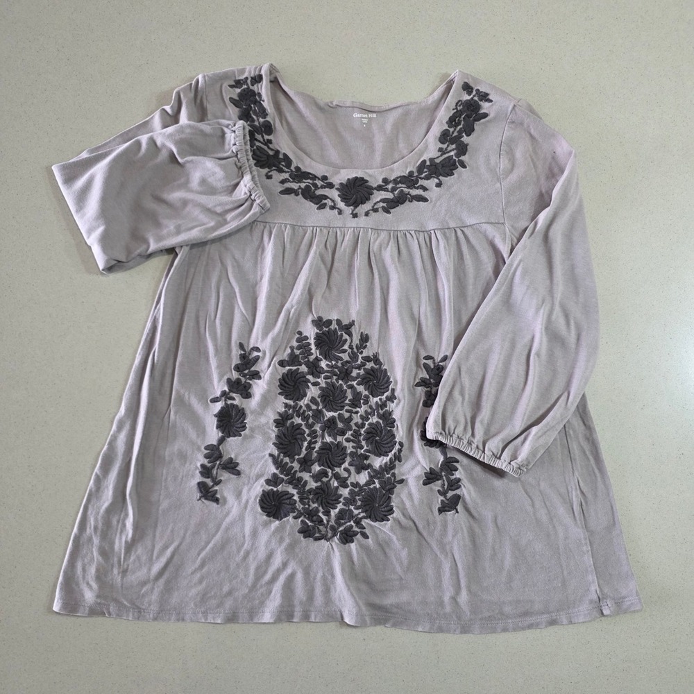 Garnet Hill Embroidered Tunic Top Mauve Floral Boho Cotton Modal Size S